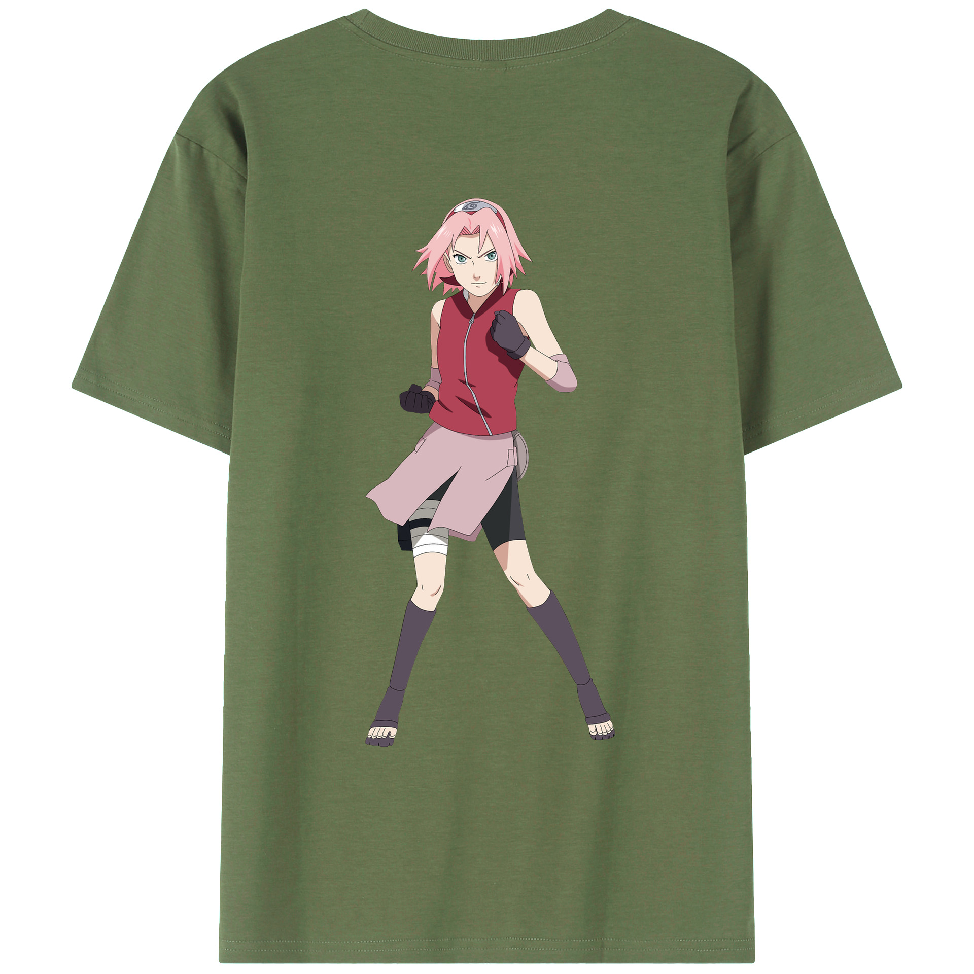 （画像用） NARUTO -ナルト- 春野サクラ Haruno Sakura 綿100％ メンズ半袖Tシャツ（バックプリント） 通気性